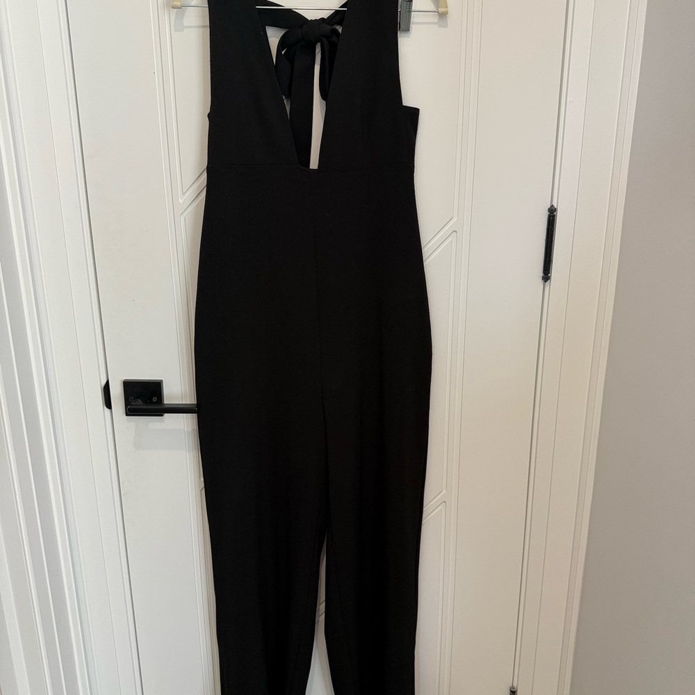Ganni Black Jumpsuit with Elegant Tie Detail